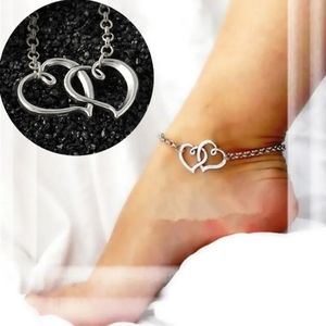 Gold or Silver Double Heart Adjustable Anklet Ankle Bracelet